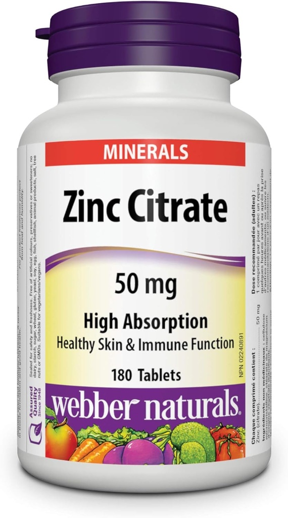 Webber Naturals Zinc Citrate 50 mg, 180 Tablets 2