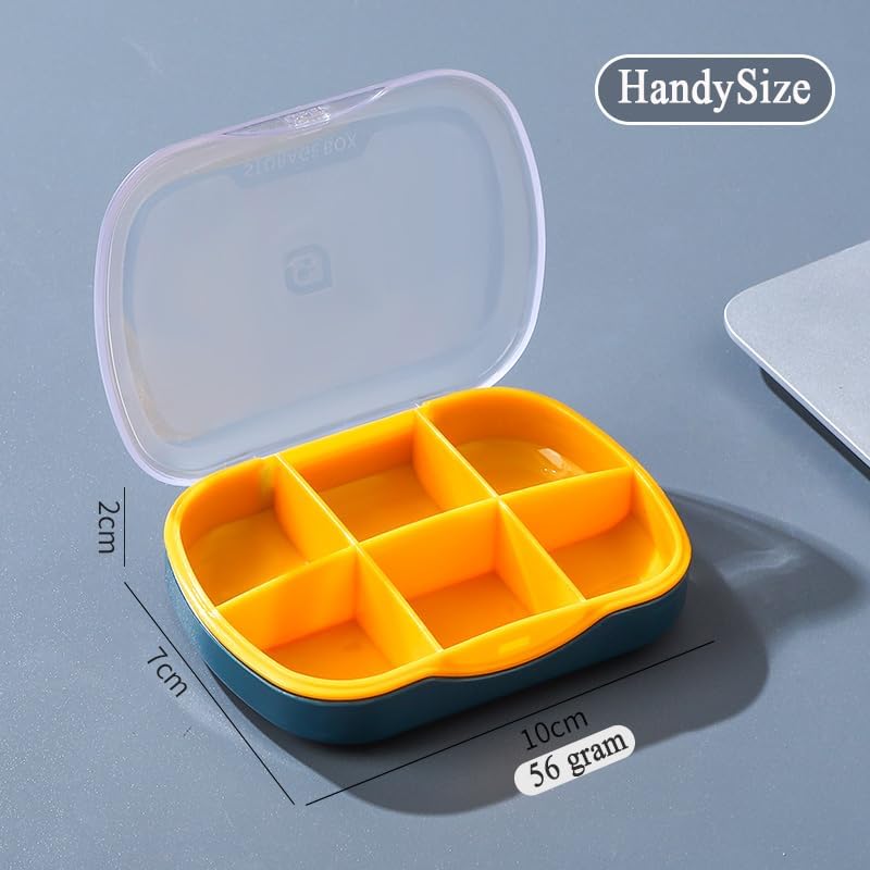 Weekly Pill Case Organizer, Small Travel Pill Box Planner 6 Tray, Cute Pocket Purse Daily Medicine Dispenser Reminder for Vitamin, Supplement, Fish Oil, Capsules, Tablet, Meds Storage Sorter 3