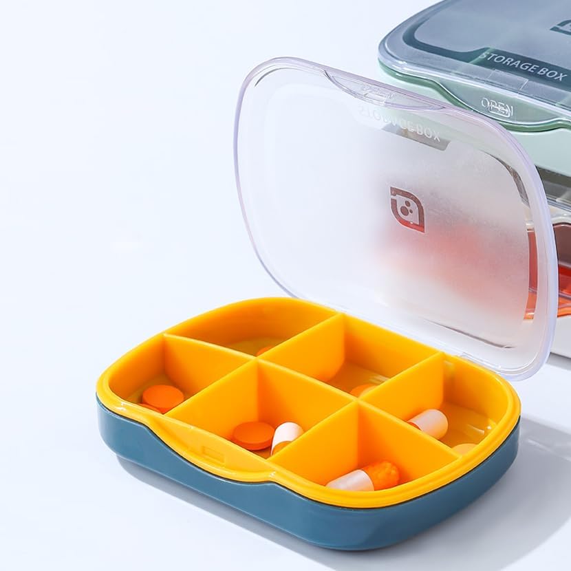 Weekly Pill Case Organizer, Small Travel Pill Box Planner 6 Tray, Cute Pocket Purse Daily Medicine Dispenser Reminder for Vitamin, Supplement, Fish Oil, Capsules, Tablet, Meds Storage Sorter 4