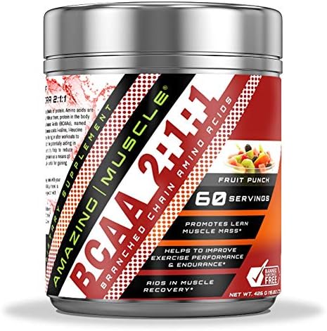 Amazing Muscle BCAA 2:1:1 Branched Chain Amino Acids Supplement | 6000 Mg Per Serving | Fruit Punch Flavor | 60 Servings 2