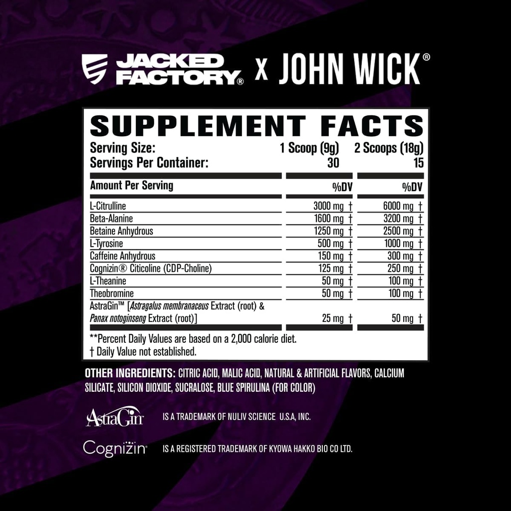 Jacked Factory X John Wick - Nitrosurge Wick Pre Workout Supplement - Intense Energy, Battle-Ready Focus, Unstoppable Commitment, and Sheer Will - 30 Servings, Baba Yaga Blue Raz 6