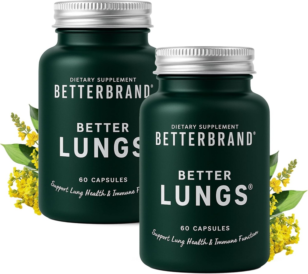Betterbrand BetterLungs Daily Respiratory Health Supplement (60 Capsules) | with NAC, Vitamin D, Elderberry, Ginseng, Mullein, and Reishi Mushroom | for Lung Health and Allergy Relief (Pack of 2) 2