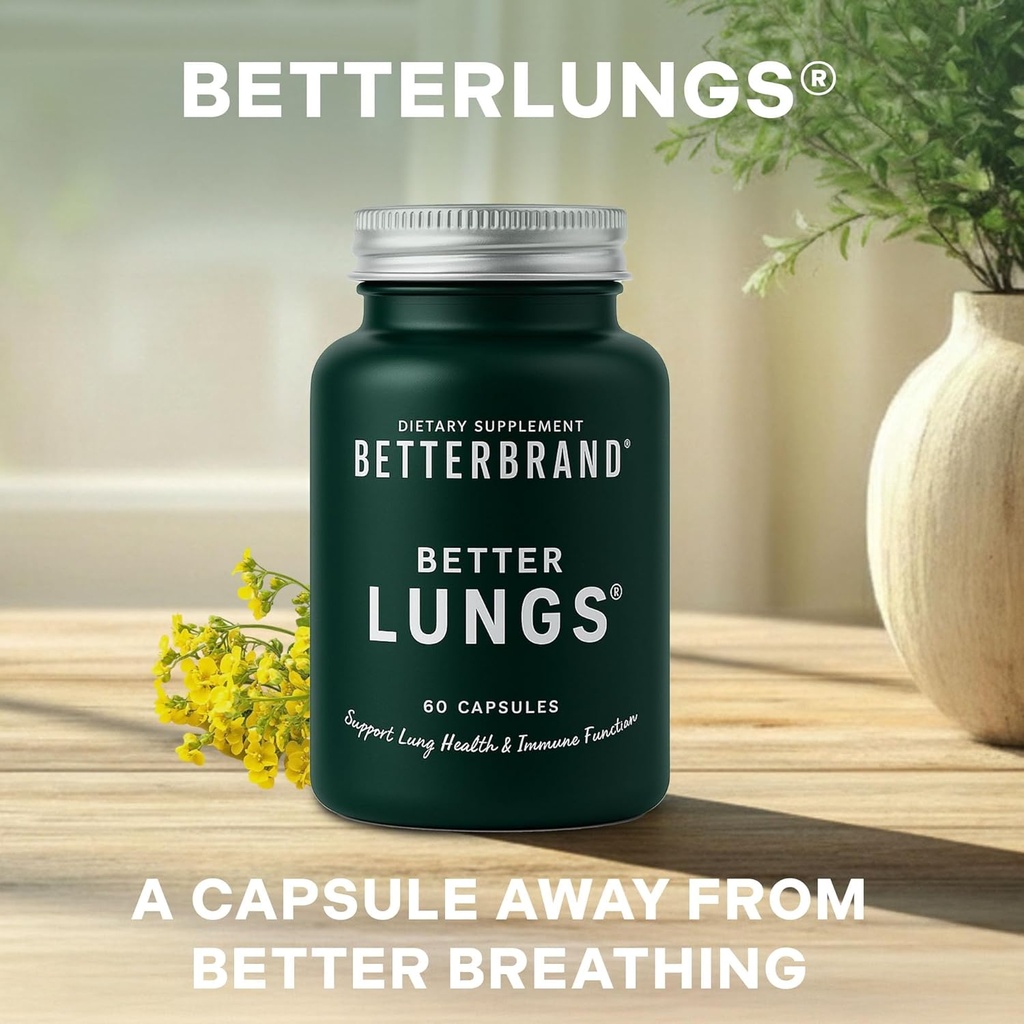 Betterbrand BetterLungs Daily Respiratory Health Supplement (60 Capsules) | with NAC, Vitamin D, Elderberry, Ginseng, Mullein, and Reishi Mushroom | for Lung Health and Allergy Relief (Pack of 2) 4