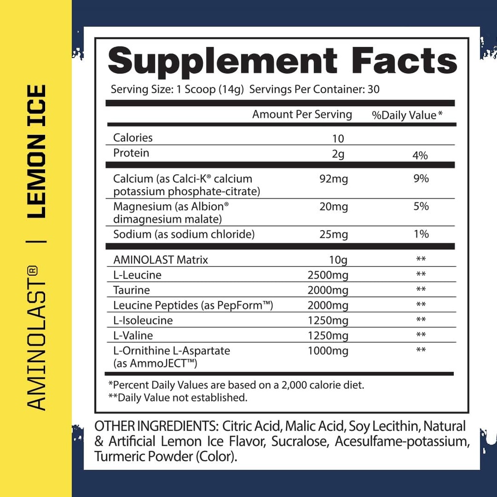 Gaspari Nutrition Aminolast, Recovery and Endurance BCAA Superfuel, 2:1:1 Amino Acid Ratio, Fueled with Electrolytes (30 Servings, Lemon Ice) 3