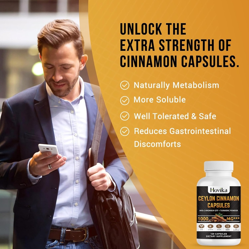Ceylon Cinnamon Capsules - Made with Chromium GTF, Turmeric, Niacinamide, Black Pepper - Energy, Heart & Metabolism Support - for Men & Women - 120 Vegan Capsules, 2 Month Supply 4