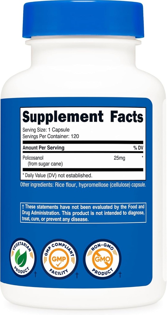Nutricost Policosanol 25mg, 120 Capsules - Gluten Free, Non-GMO, and Vegetarian Friendly 6