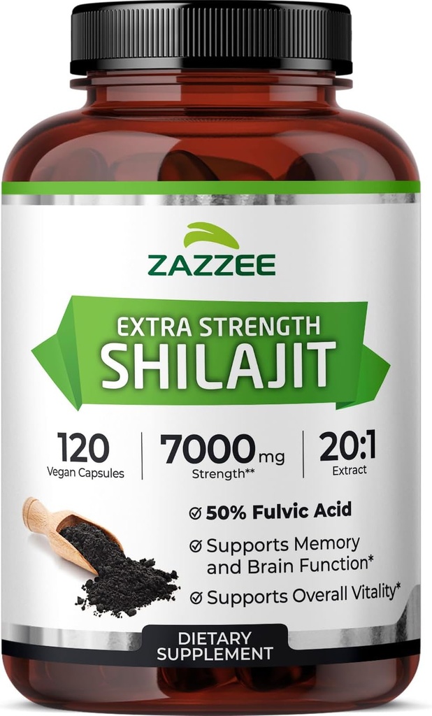 Zazzee 100% Pure Himalayan Shilajit 20:1 Extract, 7000 mg Strength per Capsule, 50% Fulvic Acid, 120 Servings per Bottle, 20X Potency, Rich in Trace Minerals, Non-GMO, Vegan, Made in The USA 2