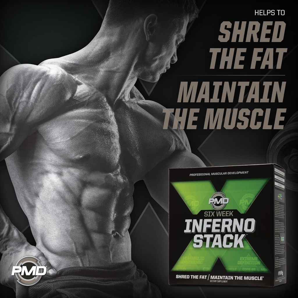PMD Sports Six Week Inferno Stack - Maximum Strength Fat Burner and CLA Omega Fatty Acid to Lose Fat Fast and Increase Muscle Tone - Arsenal X Inferno/120 Liquid Gels, Omega Cuts Elite/180 Softgels 5