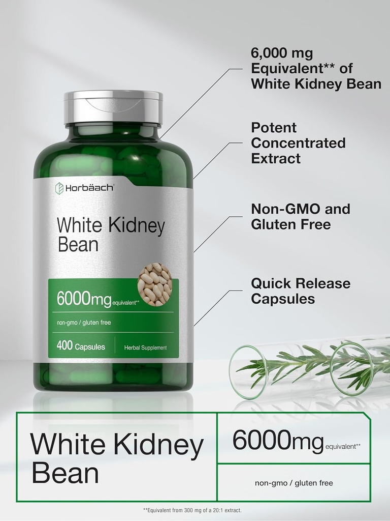 Horbäach White Kidney Bean Extract Capsules | 6000mg | 400 Count | Non-GMO & Gluten Free 5