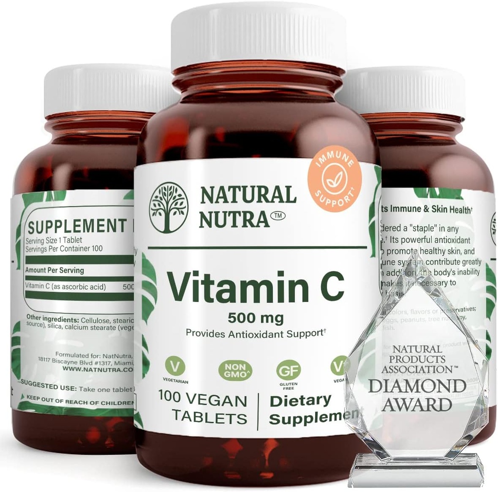 Natural Nutra Vitamin C Supplement 500 mg, Boost Immune System, Promotes Heart Health, Help Regulate Metabolism, Help Promotes Fluid Regulation and Skin Texture, Overall Body Health, 100 Vegan Tablet 2
