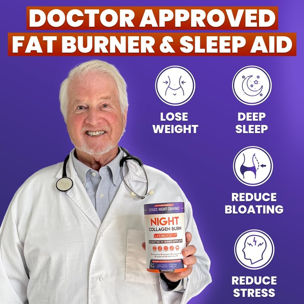 Night Collagen Burn - Weight Loss & Belly Fat Burner & Sleep Aid for Women & Men | Sleep Support for Bloating & Metabolism, Appetite Suppressant | Supports Skin, Hair, Nails & Joints | 30 Servings 3