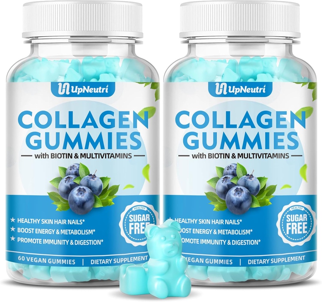 Sugar Free Collagen Peptides Gummies for Women Men, 1500mg Collagen Types I,II,III,V,X, Plus 5000mcg Biotin & Multi Vitamins for Healthy Skin Hair Nails, Immune Digestion Bone Support 2