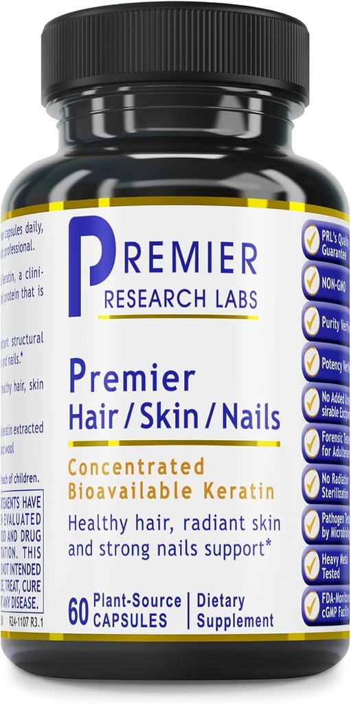 Premier Research Labs Premier Hair/Skin/Nails - Hair Growth Supplement for Women & Men with Keratin, Vitamins for Hair Growth, Beauty from Within for Hair, Skin and Nails - 60 Vegetarian Capsules 2