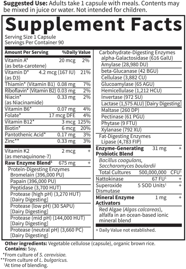 Garden of Life 22 Digestive Enzymes for Men 50 & Over with Bromelain, Papain & Lactase Plus Probiotics & Vitamins B12, Biotin & Zinc – RAW Enzymes – Non – GMO, Gluten-Free, Vegetarian, 90 Capsules 6
