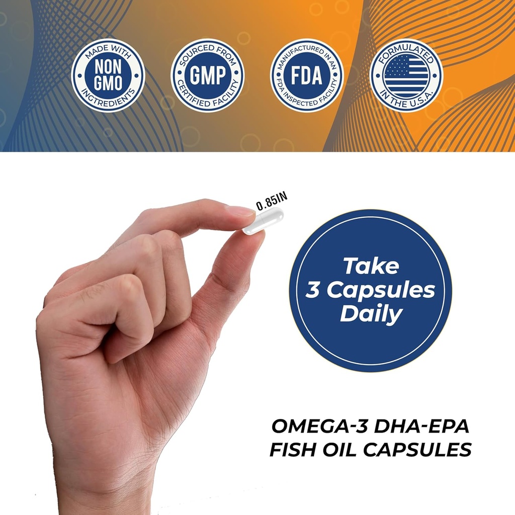 Omega 3 Fish Oil Capsules [3000mg] Omega 3 Supplement DHA Supplement | Omega3 Fish Oil Pills | for Heart Health, Immune System, Joints, Skin, & Brain Health, Gluten-Free and BURPLESS 6