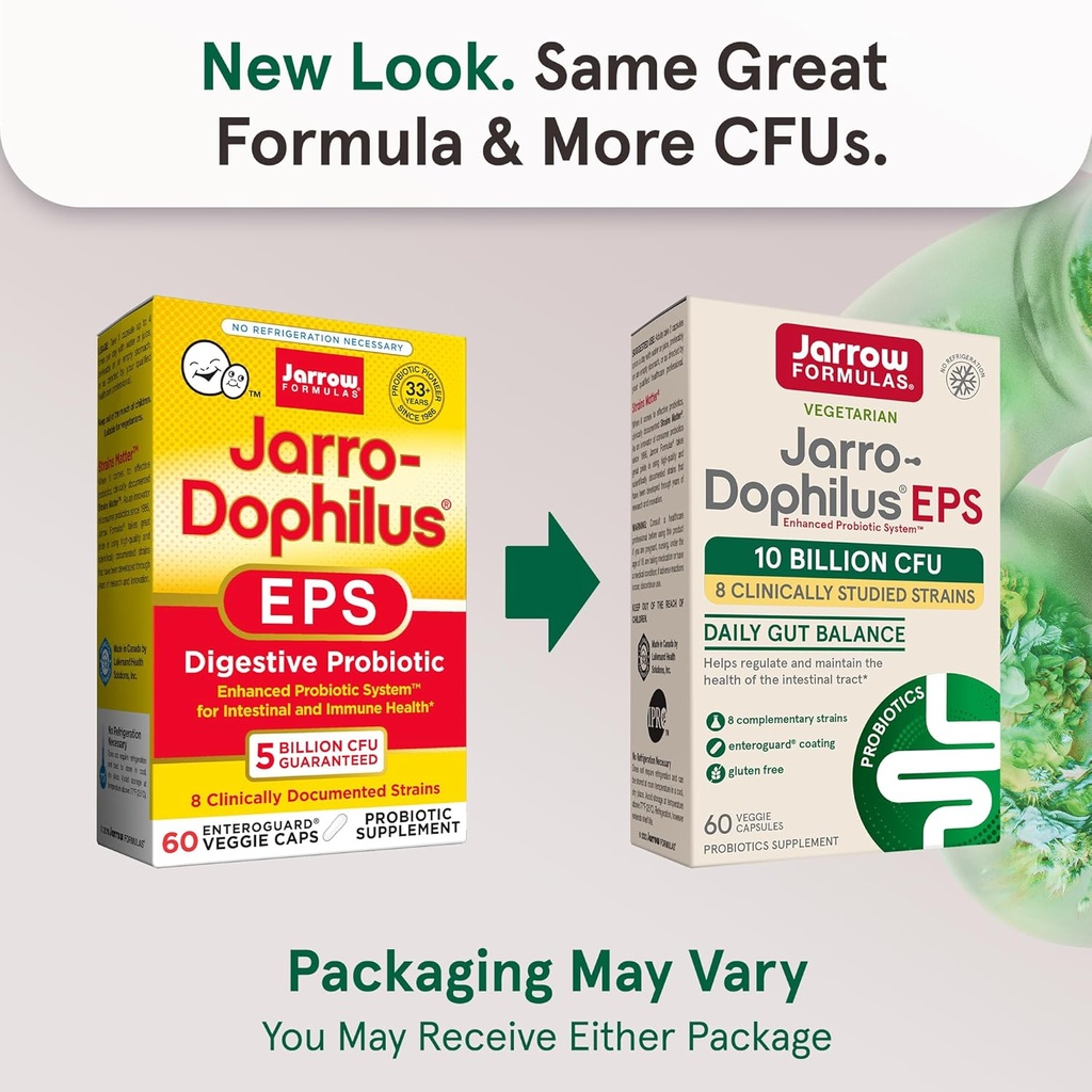 Jarrow Formulas Jarro-Dophilus EPS Probiotics 10 Billion CFU, Dietary Supplement for Intestinal Tract Support, Gut Health Supplements for Women and Men, 60 Veggie Capsules, 30 Day Supply (Pack of 12) 3