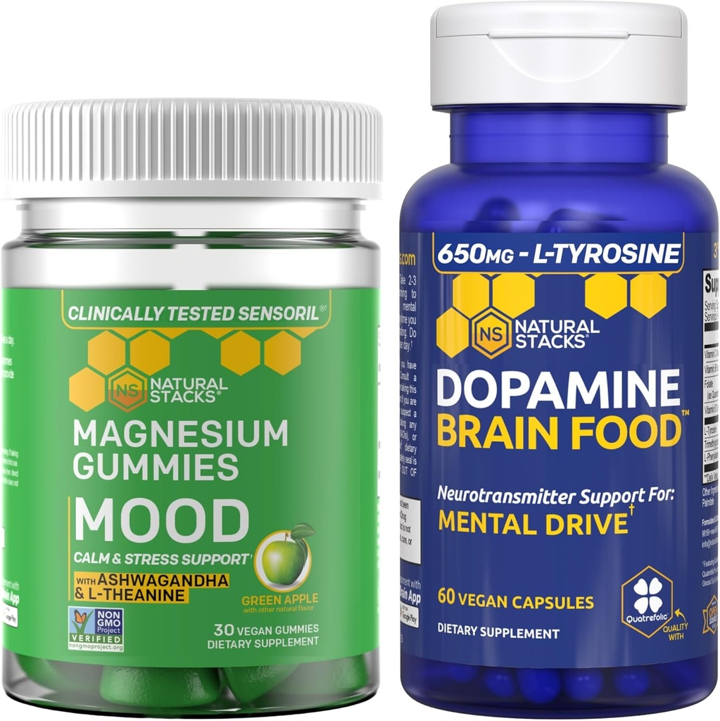 NATURAL STACKS Mood Magnesium Gummies + Dopamine Brain Food Bundle - Focus & Mood Support* - 90 Total Pieces 2