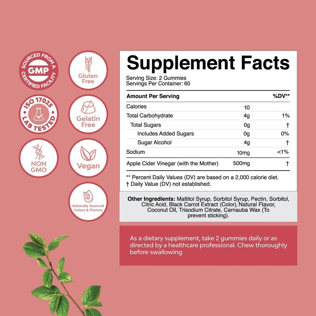 Extra Strength Keto ACV Gummies - Vegan Keto Apple Cider Vinegar Gummies Sugar Free and Delicious for Slimming Cleanse and Detox Goals - Non GMO Apple Cider Vinegar with The Mother (2 Months) 4