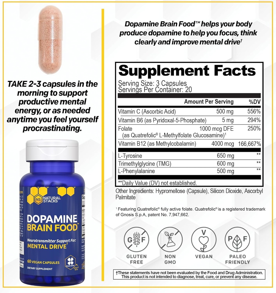 NATURAL STACKS Mood Magnesium Gummies + Dopamine Brain Food Bundle - Focus & Mood Support* - 90 Total Pieces 5