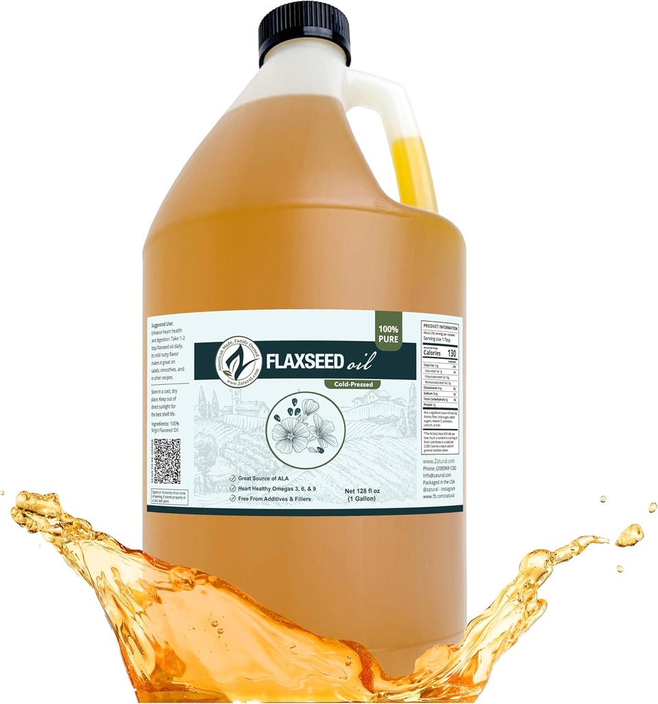 Zatural Flaxseed Oil Naturally Grown 100% Pure Flax Seeds Cold Pressed Vegan Omega Fatty Acids 128oz (1 Gallon) 2