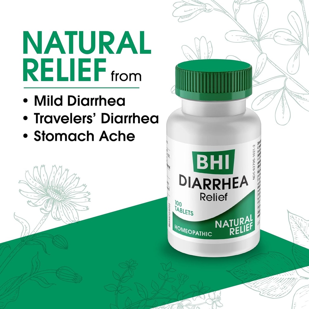 MediNatura BHI Diarrhea Relief Fast-Acting Natural Remedy for Mild Diarrhea 8 Soothing Homeopathic Actives Help Calm Stomach Pain Gas Indigestion & Cramps for Women & Men - 100 Tablets 4