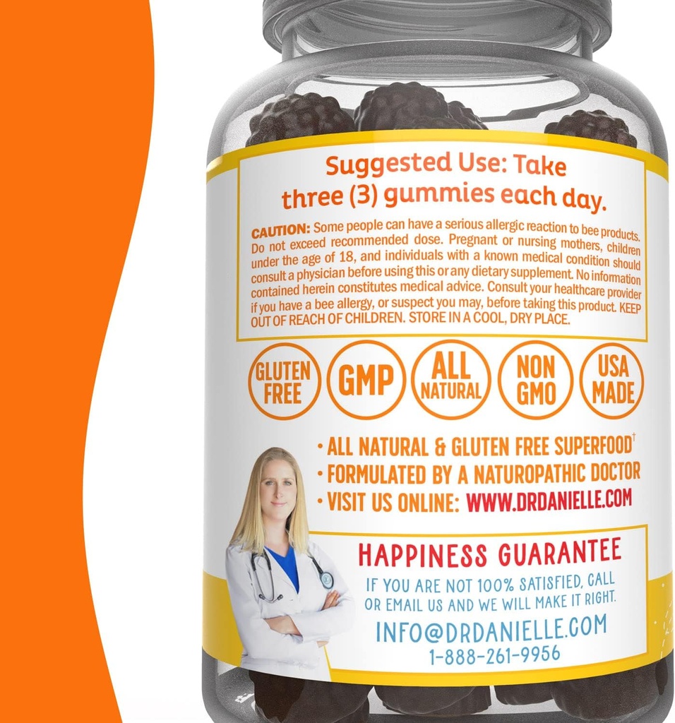 Doctor Danielle Bee Wise Gummies, Best Bee Pollen Supplement, Propolis, Royal Jelly, 60 Gummies 4