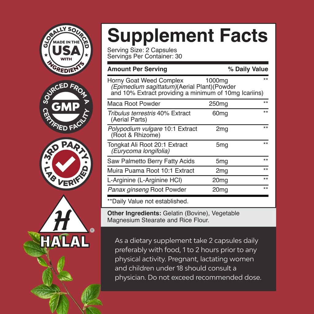 Bundle of Horny Goat Weed Extract Complex for Men and Women Enhanced Energy and Stamina and Black Maca Root Capsules for Men - Invigorating Drive Mood & Energy Booster for Men 3