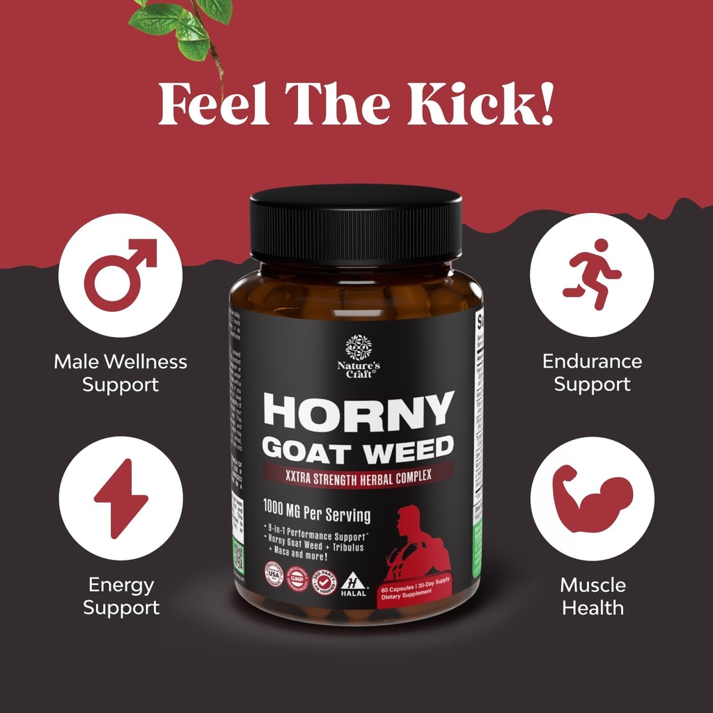 Bundle of Horny Goat Weed Extract Complex for Men and Women Enhanced Energy and Stamina and Black Maca Root Capsules for Men - Invigorating Drive Mood & Energy Booster for Men 5