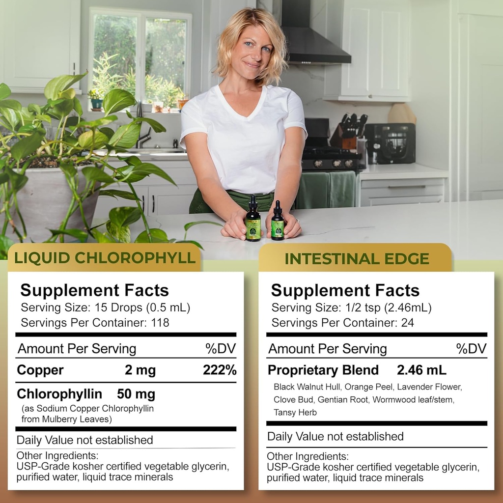 Go Nutrients Intestinal Edge + Liquid Drops Supplement Chlorophyll - Effective Detox, Cleanse & Energy Combo | No GMO’s | No Preservatives 3
