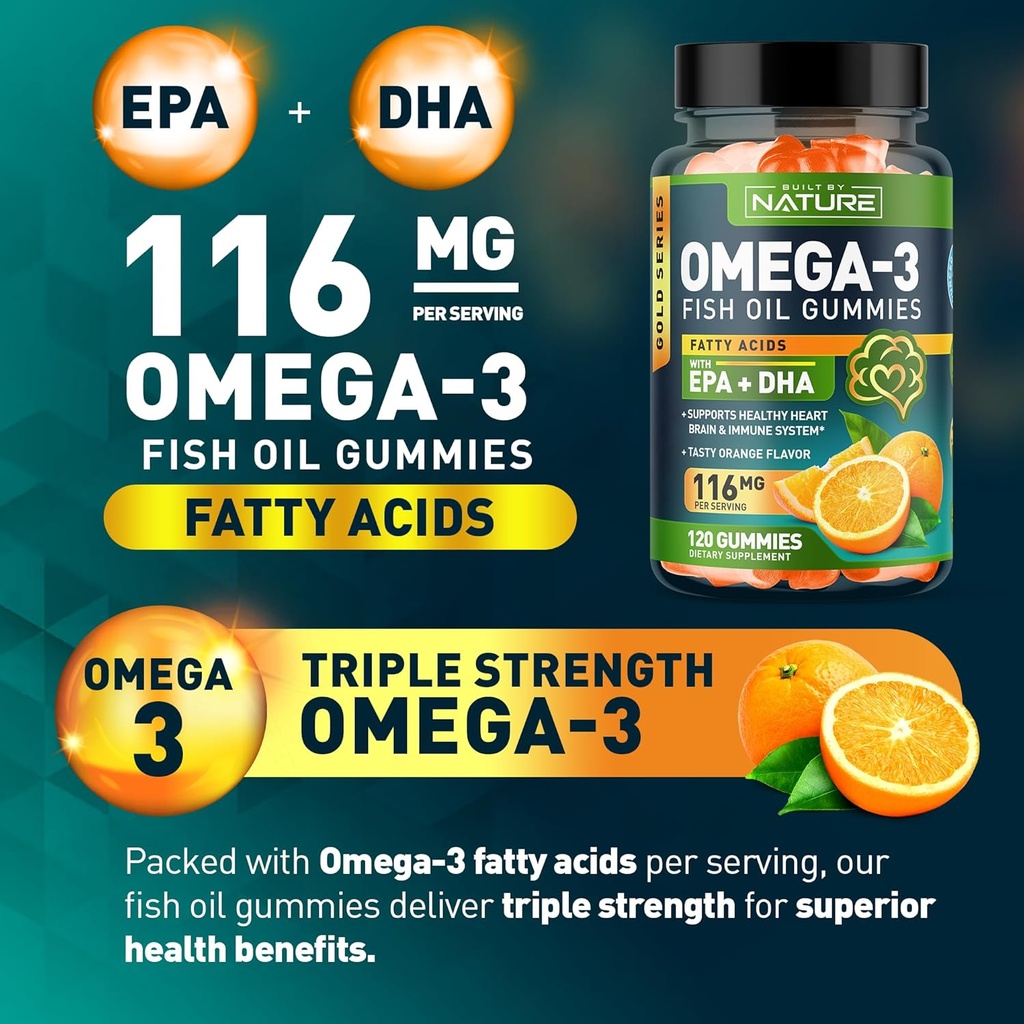 Omega 3 Fish Oil Gummies with EPA & DHA from Wild Fish - Triple Strength Omega 3 Fish Oil Gummy, Supports Healthy Heart, Brain & Immune System, Burpless & Natural - 60 Gummies, 30 Day Supply 4