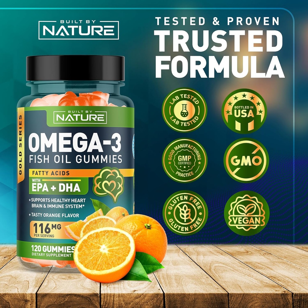 Omega 3 Fish Oil Gummies with EPA & DHA from Wild Fish - Triple Strength Omega 3 Fish Oil Gummy, Supports Healthy Heart, Brain & Immune System, Burpless & Natural - 60 Gummies, 30 Day Supply 6