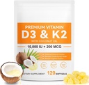 120 Softgels Vitamin D3 K2 10000IU 200MCG - Coconut Oil - Support Immune, Heart Health - Maintains Cardiovascular Health - Superior Absorption- Easy to Swallow 2