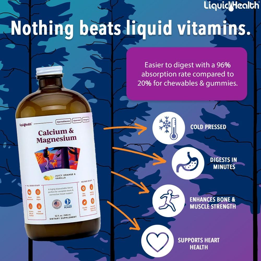 LIQUIDHEALTH Calcium and Magnesium & Neurologic Nootropic Liquid Vitamin Supplements Bundle for Adults - Support Bone & Tissue Health, Improve Memory, Focus & Concentration - Vegan, Non-GMO, USA Made 3