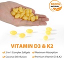 120 Softgels Vitamin D3 K2 10000IU 200MCG - Coconut Oil - Support Immune, Heart Health - Maintains Cardiovascular Health - Superior Absorption- Easy to Swallow 5