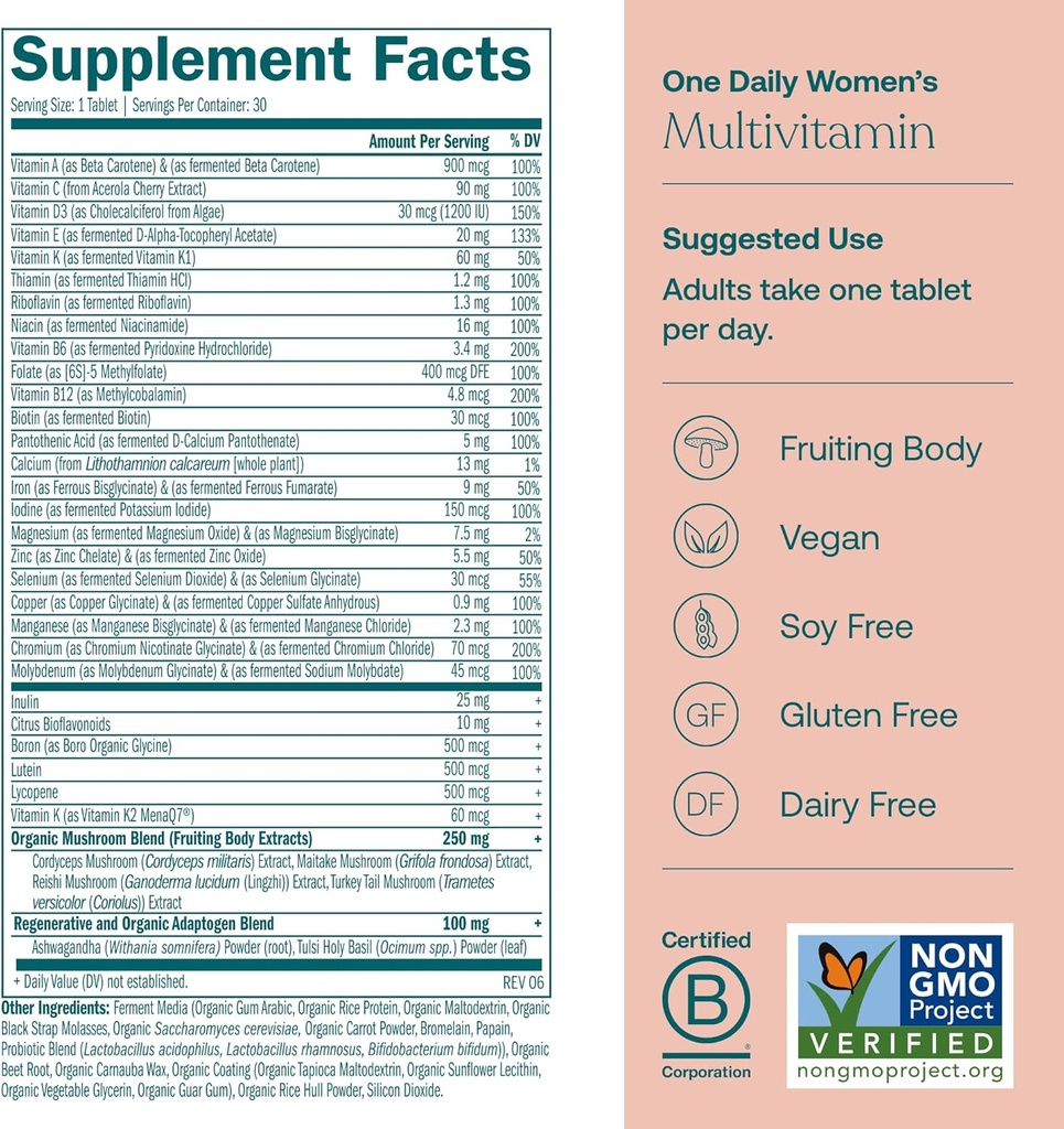 True Grace One Daily Women’s Multivitamin (30 Vegan Tablets) & One Daily Women’s Probiotic (30 Vegetarian Capsules) - Gluten Free, Soy Free, Organic - 30-Day Supply of Each 3