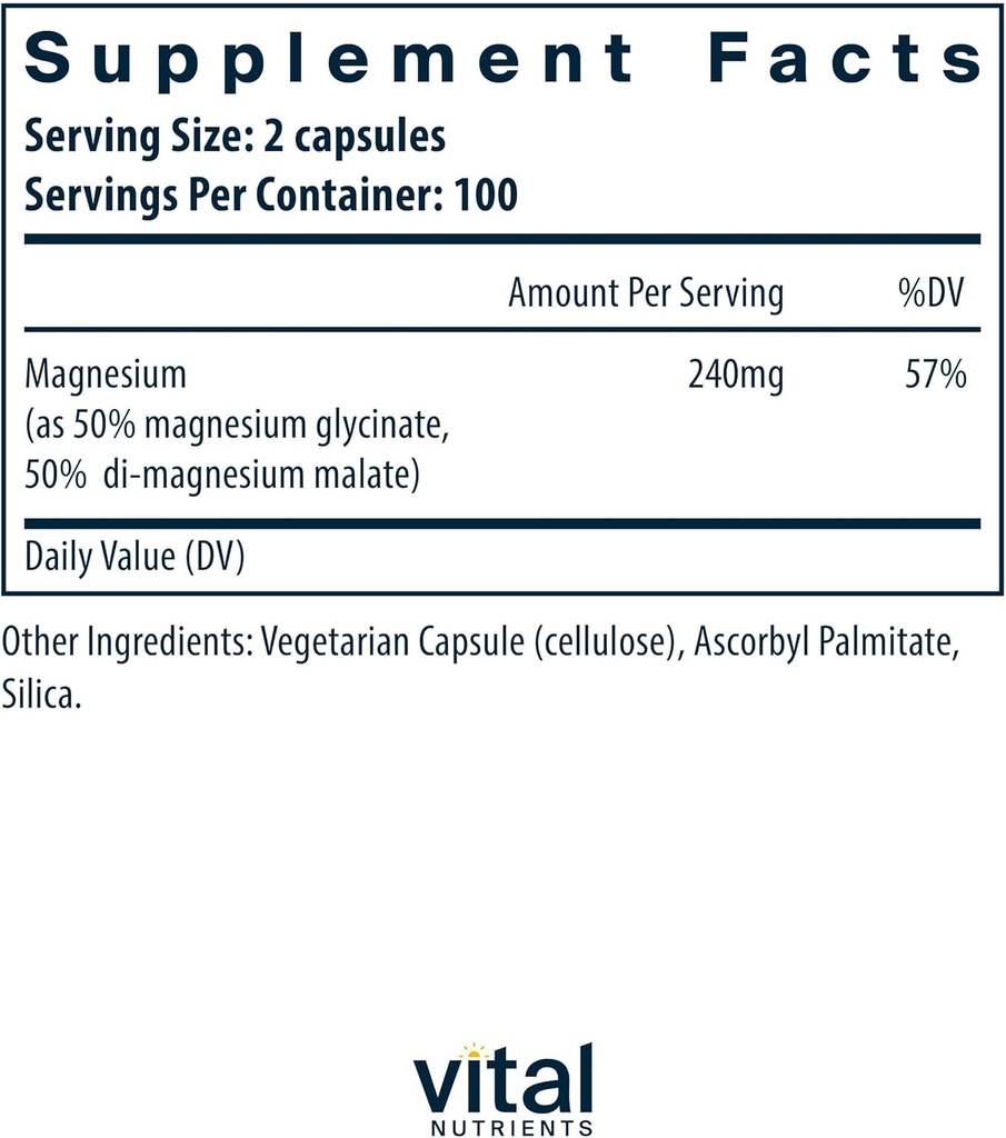 Vital Nutrients Magnesium Glycinate + Malate | 120mg Vegan Magnesium Supplement for Women and Men | Muscle, Heart, Bone Support* | Promotes Relaxation | Gluten, Dairy and Soy Free | 200 Capsules 3