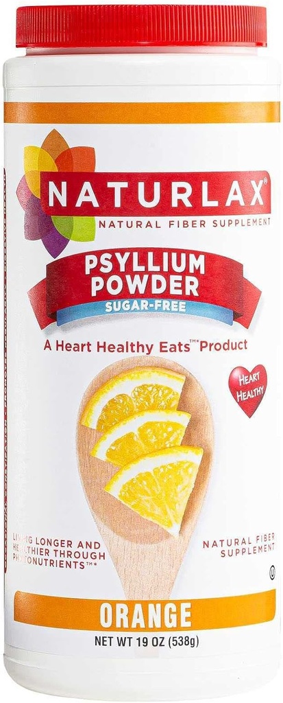 Sugar-Free Psyllium Husk Fiber Powder, Orange Flavored 19 oz 2