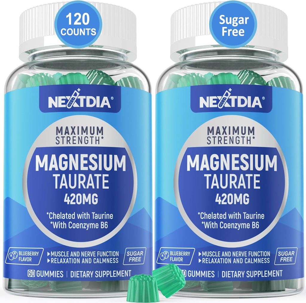 Magnesium Taurate 420mg + Vitamin B6 for Enhanced Absorption, Supporting Hēalthy Hēart, Zzzs, Relaxation, Nerve & Muscle Health – Vegan, Non-GMO, Gluten-Free, Sugar-Free, 2-Pack 2
