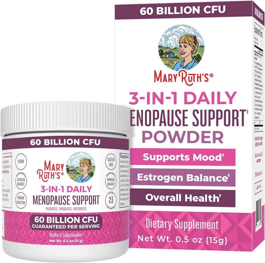 MaryRuth Organics 3-in-1 Menopause Probiotics for Women | Clinically Tested | Menopause Supplement for Women | Hormonal Support & Estrogen Supplement for Women| 60 Billion CFU | Allergen Free | 0.5 oz 2