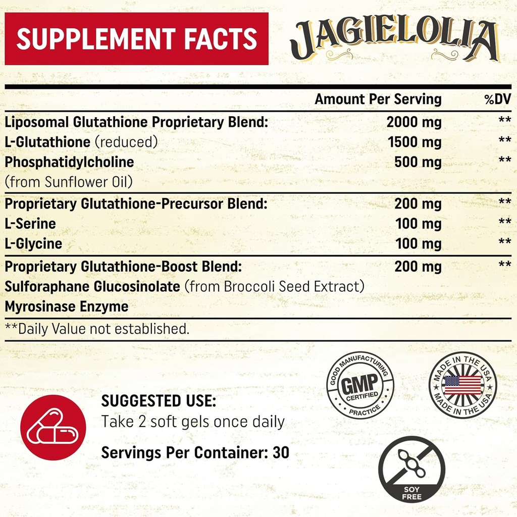 Liposomal Glutathione 2000 mg with L-Serine, L-Glycine & Sulforaphane – Active L-Glutathione Unique Formulation to Enhance Absorption - Master Antioxidant, Detoxifying & Immune | 180 Softgels 3