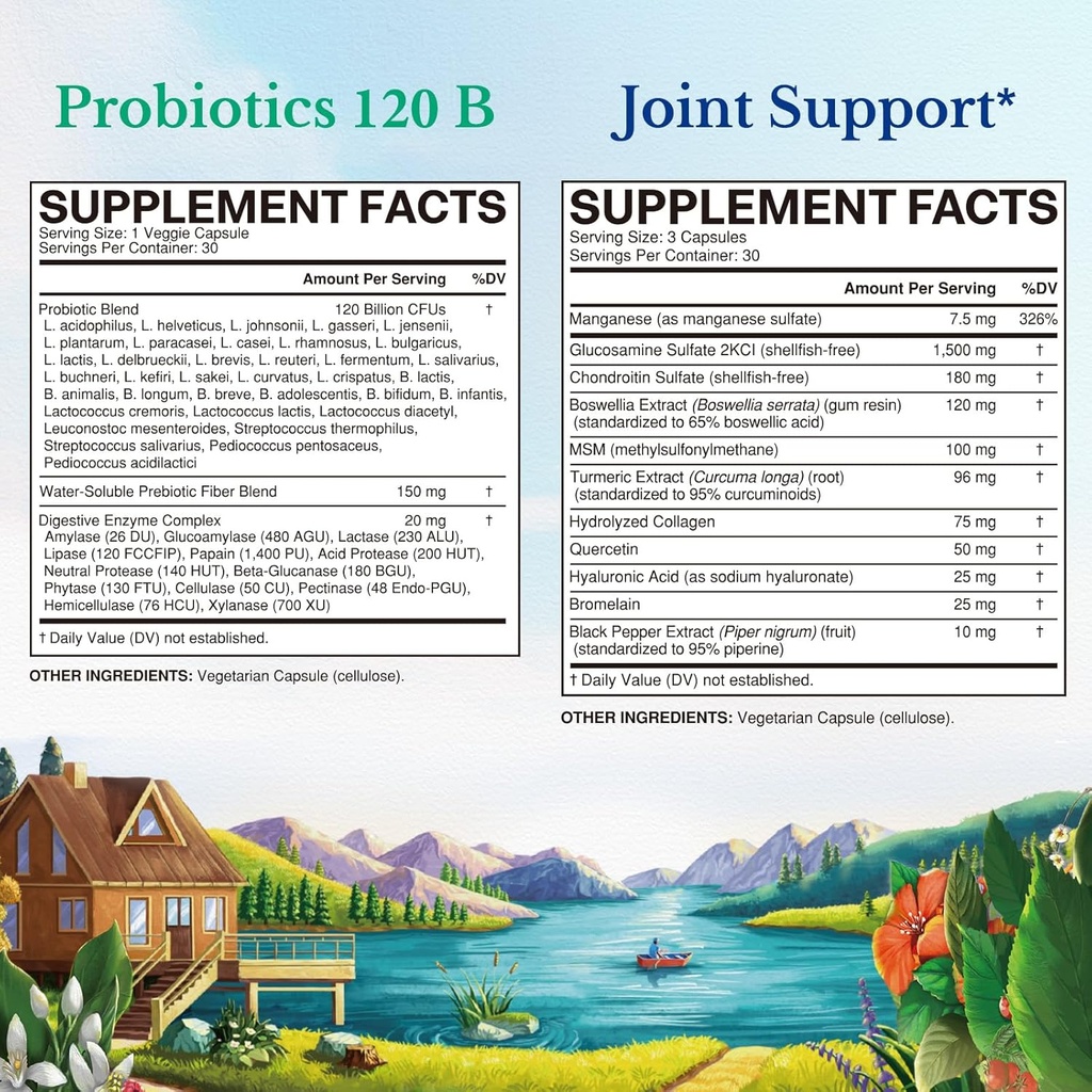 Vitalitown Probiotic + Glucosamine Chondroitin MSM Bundle (Pack of 2) | Probiotics 120 Billion CFUs (Item 1) & Joint Support* (Item 2) | 30 Probiotic Capsules & 90 Joint Capsules 3