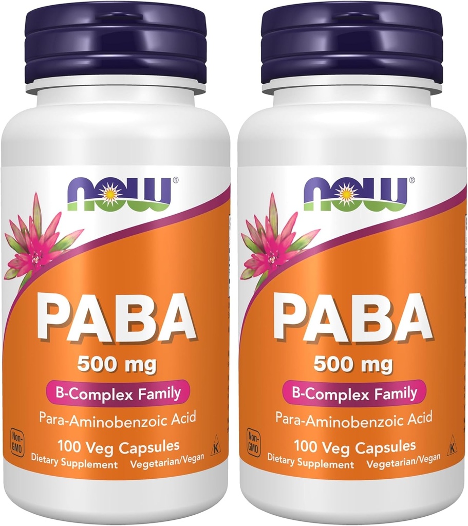 NOW Supplements, PABA (para-Aminobenzoic Acid) 500 mg, B-Complex Family, 100 Capsules (Pack of 2) 2