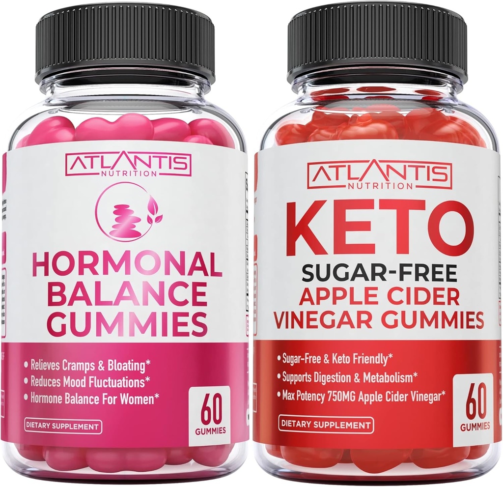 Atlantis Nutrition Hormonal Balance PMS Relief 60 Gummies + Sugar Free Keto Apple Cider Vinegar 60 Gummies 2
