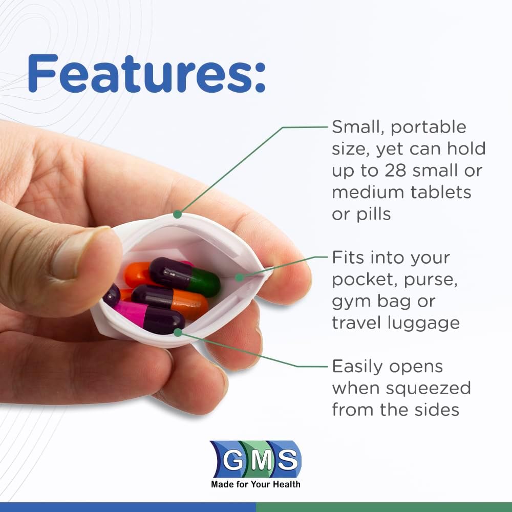 GMS Squeezable Pocket Pill Case - Small, Lightweight Pill Organizer Ideal for Travel - Holds Medicines Securely - Sturdy Design with Easy Fuss-Free Access - Pocket Sized & Discreet 3