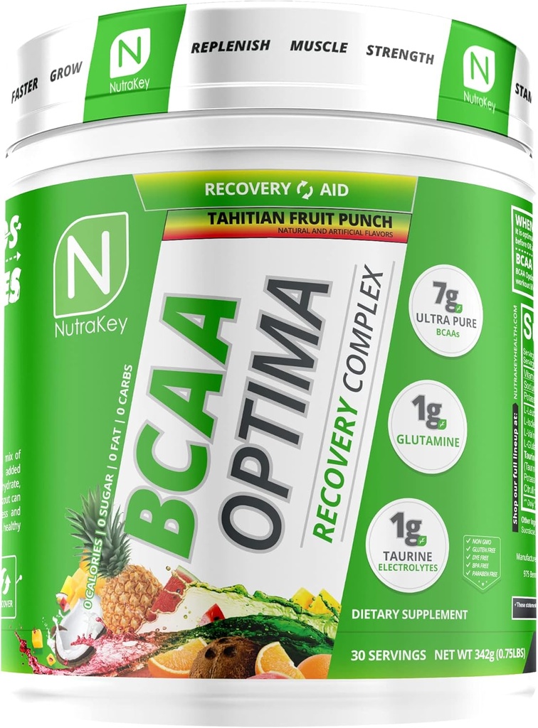 NutraKey BCAA Optima Post Workout Recovery Complex, No Sugar, No Carb, Recovery Aid, Fruit Punch 2