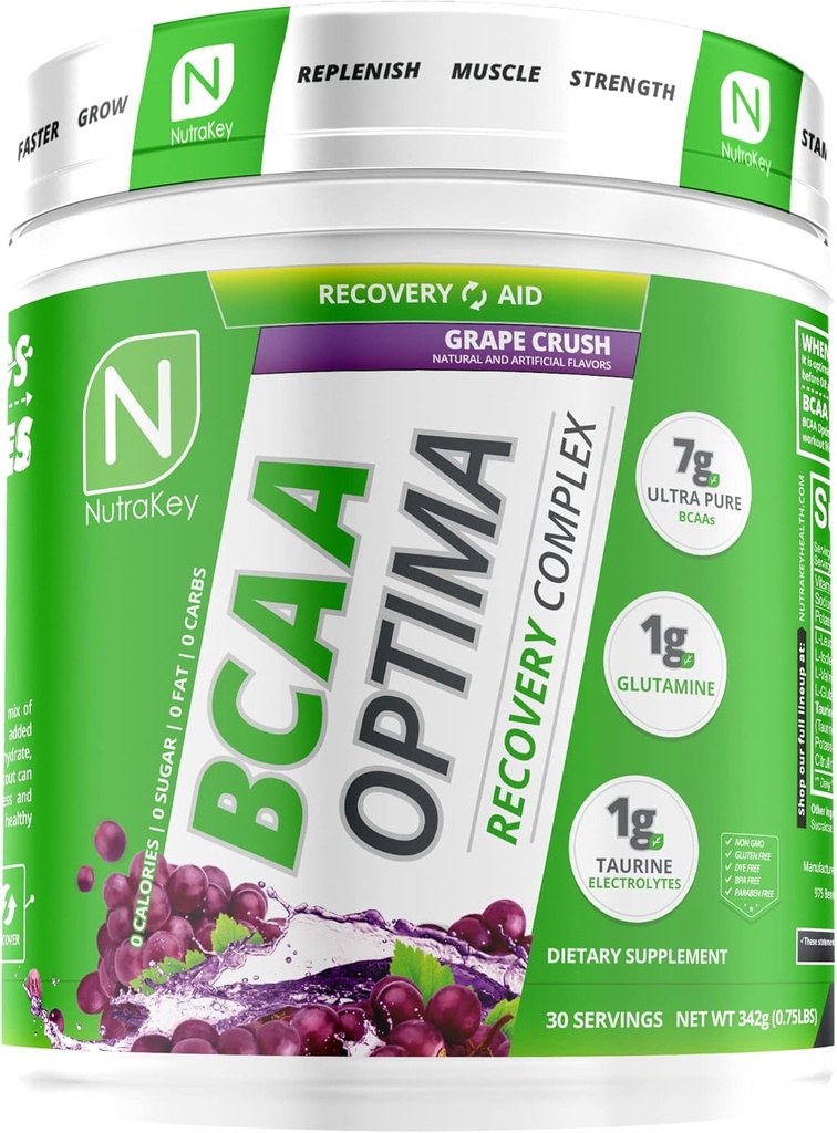 NutraKey BCAA Optima Post Workout Recovery Complex, No Sugar, No Carb, Recovery Aid, Fruit Punch 6