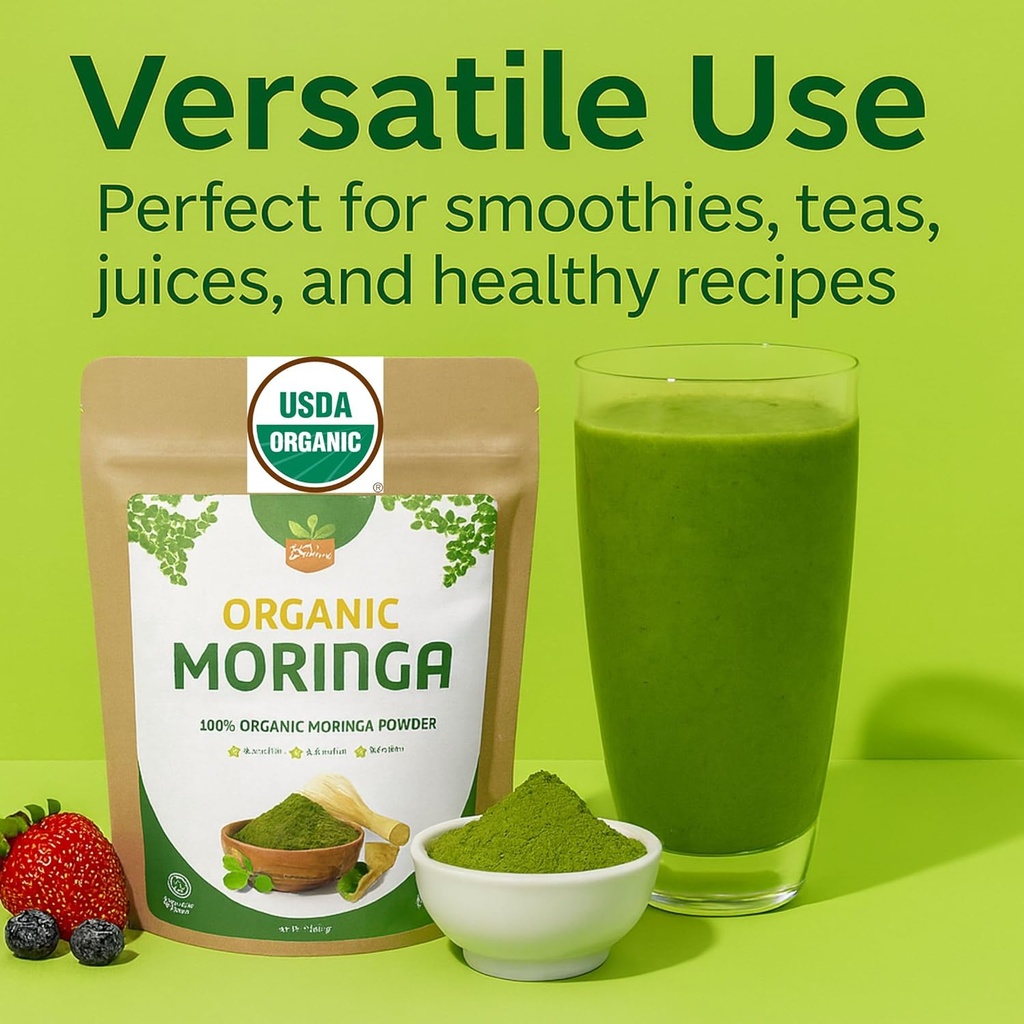 Organic Moringa Leaf Powder – USDA Certified Green Superfood | Natural Energy & Immune Support – Vegan, Non-GMO, Gluten-Free – Pure Raw Moringa for Smoothies, Teas, Cooking – 8oz Resealable Pouch 5