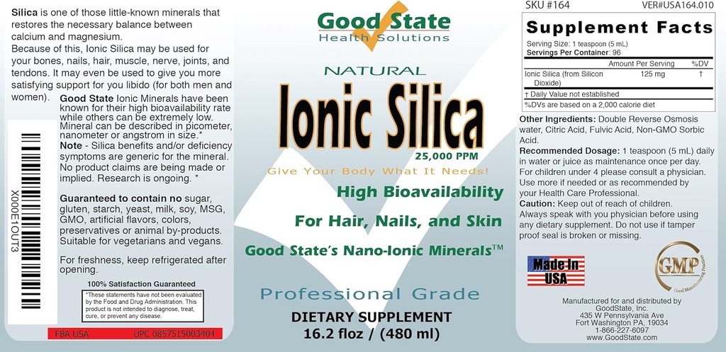 Good State Liquid Ionic Silica Supplement, (48 Servings at 125mg Each Plus 2 mg fulvic Acid) 3