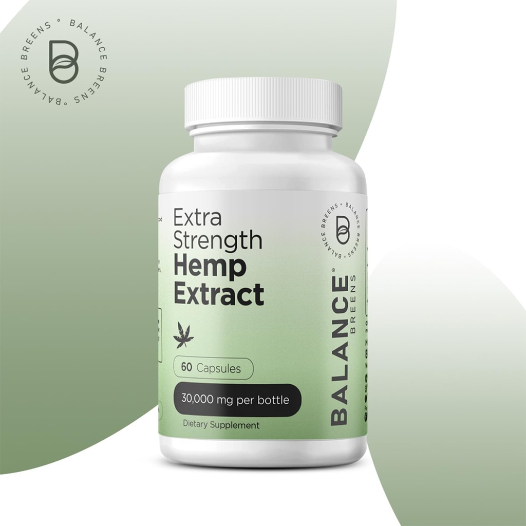 Balance Breens Hemp Extract Capsules 30,000 mg per Bottle - Natural Dietary Supplement Supports Brain Functions, Immune Support - Rich in Omega 3-6-9 Fatty Acids (60 Count (Pack of 1)) 3