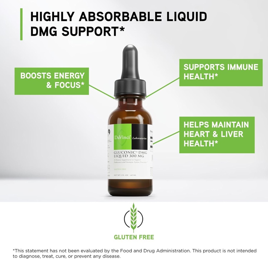 DAVINCI Labs Gluconic DMG Liquid 300mg - Helps Support Immune System, Muscle Function, Heart Health & Brain Health* - 2 fl oz (60 Servings) 4